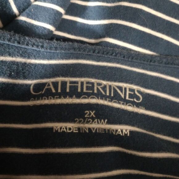 Catherines Shirt Ladies 2x Blue White Striped Short Sleeve - Picture 4 of 6